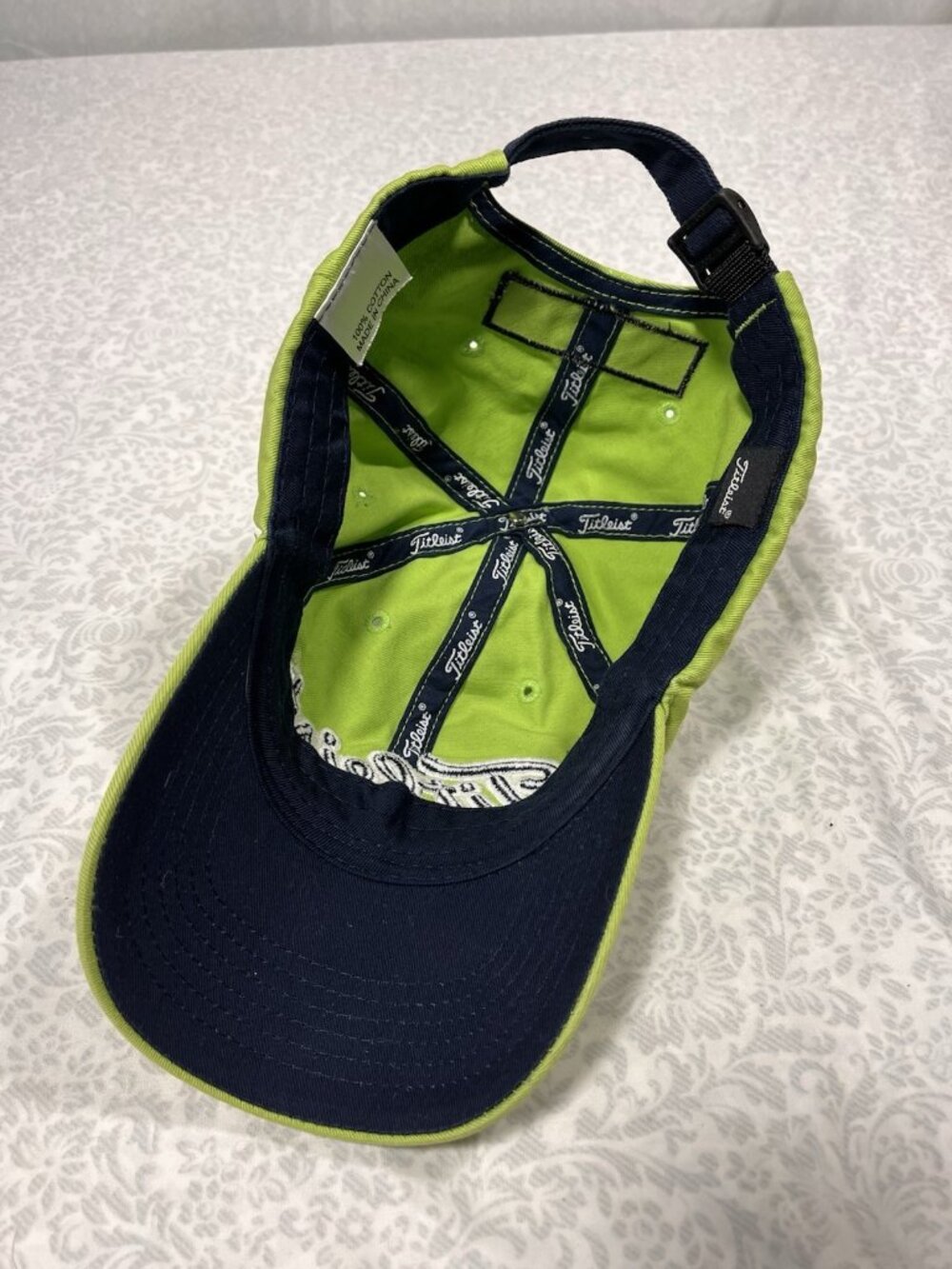 Men’s Titleist Golf Hat Lime Green Foot Joy FJ Strap Back Adjustable Cotton - Picture 7 of 11